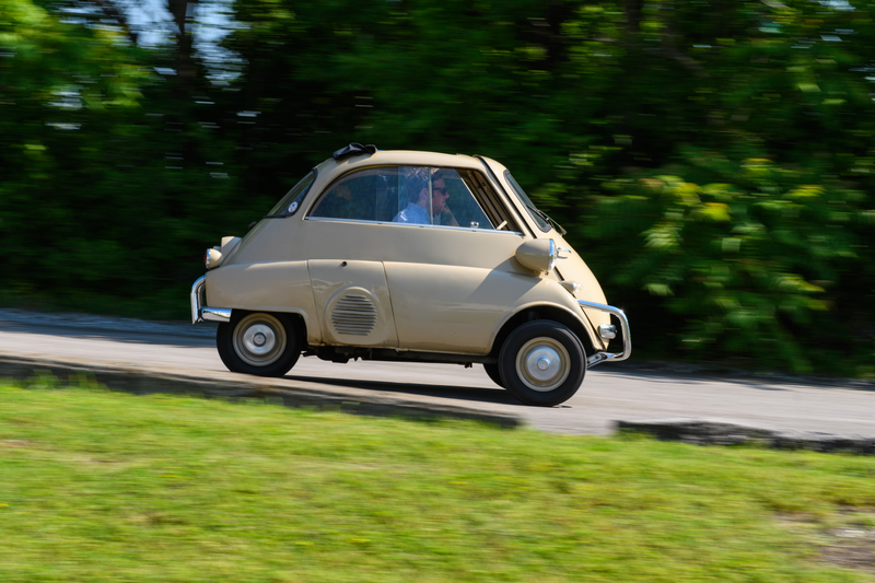 The Lane’s Isetta in motion with Automobile’s Conner Golden behind the wheel. Photo credit: Wes Duenkel